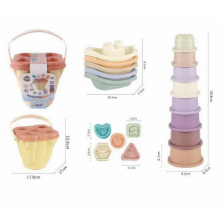 Kyblík s hračkami do vany set 15,8x17x17,8 cm