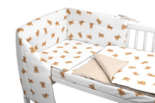 Mantinel s povlečením do postýlky 3dílná bílá sada Míša, bavlna Baby Nellys