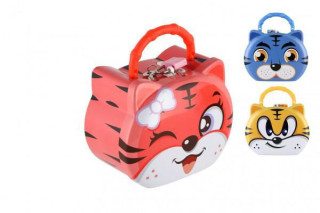 Pokladnička kočka plechová se zámkem 14x12 cm