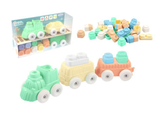 Stavebnice Vláček + kostky silikonové Play&Squish 12 ks