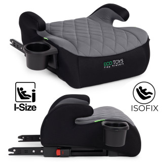 Dětský podsedák do auta ISOFIX i-Size s držákem na nápoje, pro výšku 125–150 cm šedý
