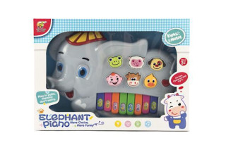 Piánko slon se zvířátky plast 28cm na baterie se zvukem se světlem