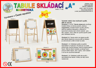 Tabule skládací A 5v1 dřevo 45x90x37cm magnetická v krabici