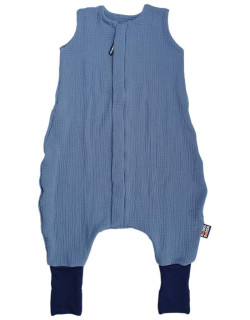 Letní spací pytel s nožičkami modrý mušelín