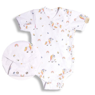 Rostoucí bodyčko zavinovací s krátkým rukávem Unicorn bílé Esito