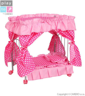 Postýlka s nebesy pro panenky PlayTo Amálka světle růžová