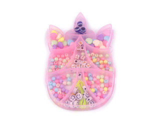 Sada korálků s pruženkou v boxu jednorožec