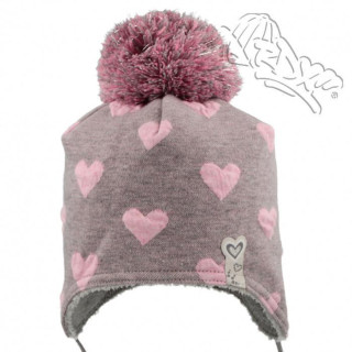 Vázací dívčí čepice s bambulí Srdíčka RDX Růžová
