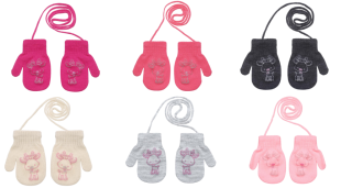 Pletené zimní rukavice se šňůrkou sobík 9 - 12 měsíců