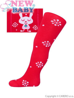 Vánoční bavlněné punčocháčky New Baby Červené s vločkami a kočičkou