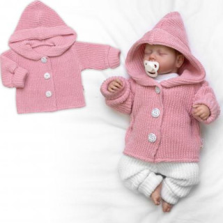 Pletený svetřík s kapucí a knoflíčky Made with Love růžový Baby Nellys