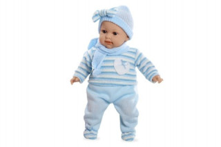 Panenka/miminko vonící 45cm modré šaty plačící měkké tělo na baterie