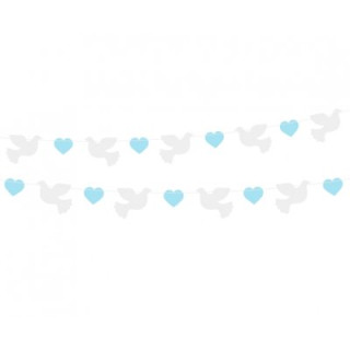 Girlanda papírová hrdličky - modré srdce 150 cm
