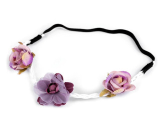 Pružná čelenka do vlasů s květy fialová