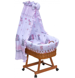 Proutěný košík na miminko s nebesy Scarlett Pupis - růžová