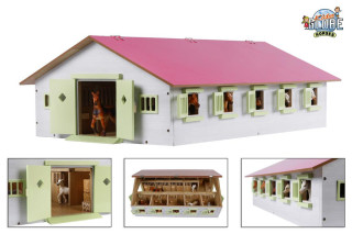 Stáj pro koně dřevěná růžová 62x43x22cm v krabičce KIDS GLOBE 1:32