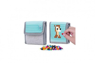 Peněženka látková se silikonovým panelem + pixely šedá/tyrkysová