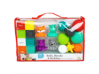 Sada kostek, míčků a zvířátek