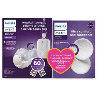 Odsávačka mléka elektrická Hands-Free Duo Premium Plus SCF532/11 + dárek Philips AVENT