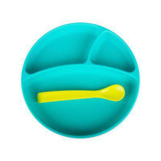 Miäm Silikonový talířek Aqua a Lžička Lime Bblüv