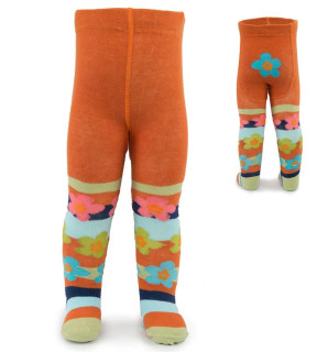 Punčocháče bavlněné pro holky Pidilidi vel 56/62 Oranžové - kytičky