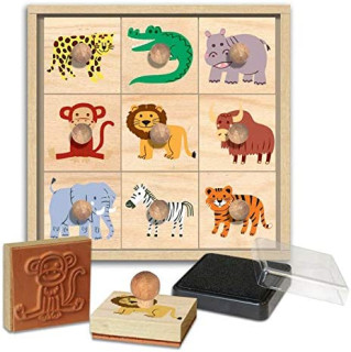 Dřevěná razítka s držákem Savana 9 ks