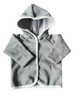 Kabátek svetrovina s kapucí MKcool Šedý s bílým lemem Vel. 56