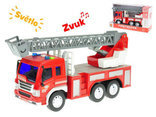Auto hasičské se žebříkem 27 cm na setrvačník na baterie se světlem a zvukem
