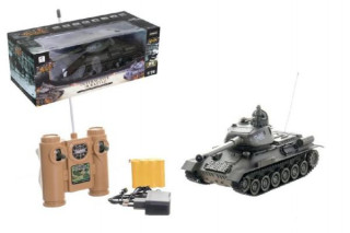Tank RC plast 33cm T-34/85 27MHz na baterie+dobíjecí pack se zvukem a světlem v krabici