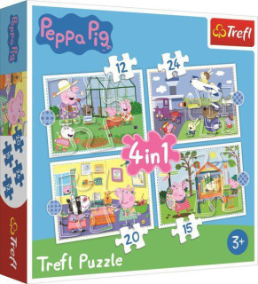 Puzzle 4v1 Peppa Pig/Prásátko Pepa Vzpomínka na prázdniny, 12+15+20+24 dílků