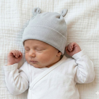 Kojenecká nasazovací bavlněná čepice s oušky Šedá Babyservice