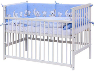 Dětská postýlka Toro bílá s kompletní modrou výbavou 120 x 60 cm Scarlett 