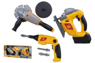 Set nářadí 3ks plast na baterie se zvukem se světlem v krabici 51x22x9cm