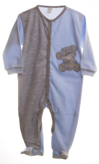 Kojenecký overal dlouhý rukáv/nohavice modrý/šedy + medvídek Vel. 50