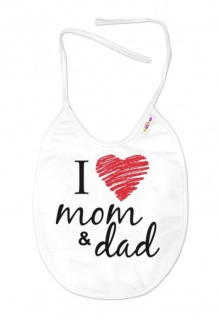 Nepromokavý bryndáček I love mom & dad, 24 x 27 cm - bílý, Baby Nellys 