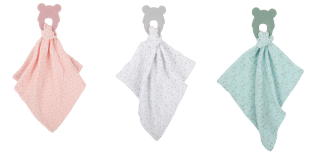 Kousátko silikonové bez BPA s bavlněnou dečkou 28 x 28 cm