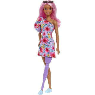 Barbie Modelka - květinové šaty na jedno rameno