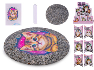 Kamínek se samolepkou kočičky