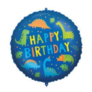 Kruh modrý DINO "Happy Birthday" 46 cm fóliový balónek + závaží