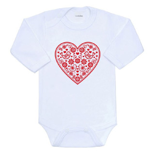 Dětské body s potiskem Lidový vzor červené srdíčko New Baby