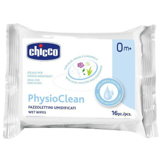 Ubrousky vlhčené Physioclean na čištění nosánku 16 ks Chicco