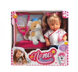 Panenka Nena veterinářka mluvící 36 cm s kočičkou