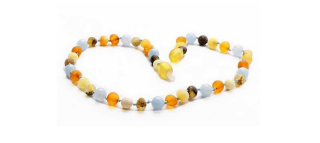 Jantarové korálky pro děti proti bolesti s akvamarínem