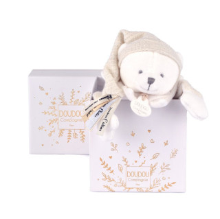 Dárková sada Plyšový muchláček medvídek s čepičkou béžový 25 cm Doudou