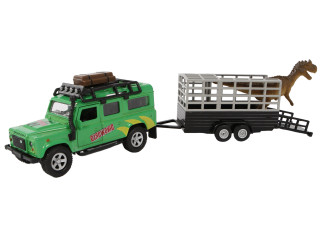 Land Rover kov na zpětný chod s přívěsem a dinosaurem Kids Globe Traffic 