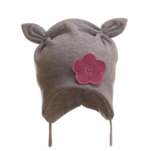 Čepice dětská zavazovací Rohatá s kytičkou MKcool Šedá