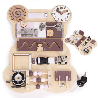 Dřevěná Montessori manipulační senzorická tabule pro děti edukační panel Medvídek