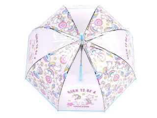 Dívčí průhledný vystřelovací deštník jednorožec modrá