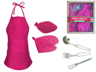 Sada pro malé kuchaře růžová - zástěra s doplňky v krabičce