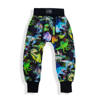 Dětské tepláky s vysokým pasem Hraví dinosauři - černé Esito